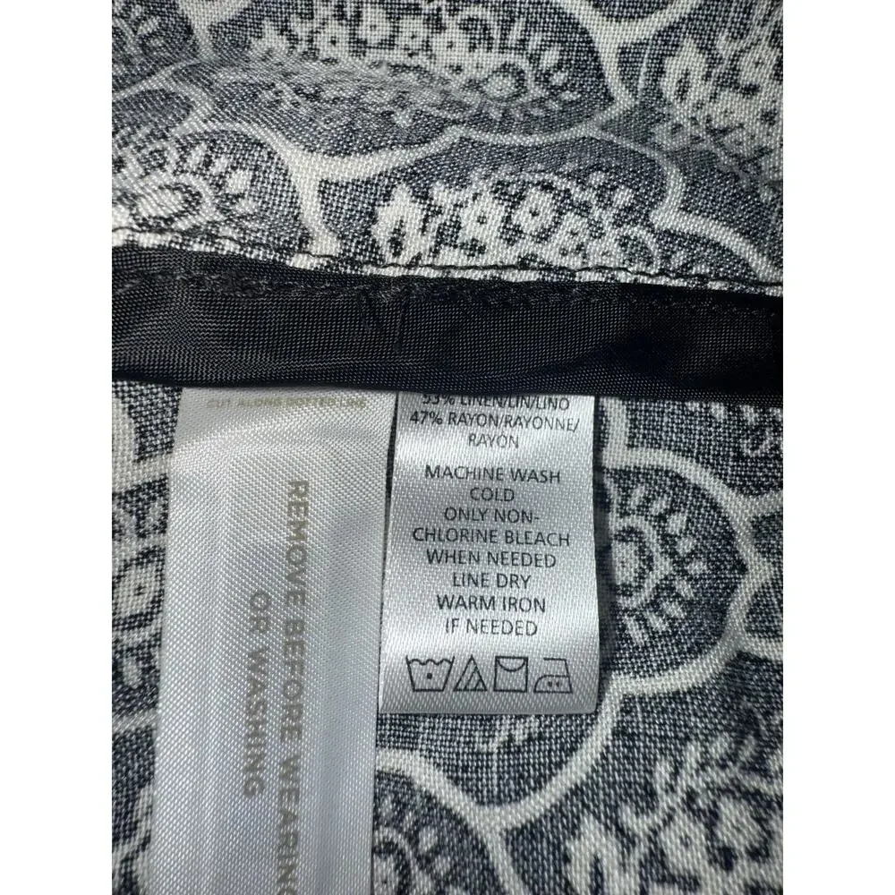 Ann Taylor LOFT Black Ivory Geometric Print Linen Blend Pleated Mini Skirt 4P